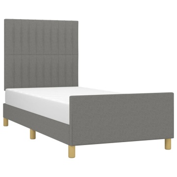 Cadru de pat cu tăblie, gri închis, 90x190 cm, textil - Img 3