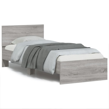 Cadru de pat cu tăblie gri sonoma 75x190 cm lemn prelucrat - Img 2