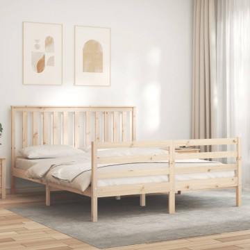Cadru de pat cu tăblie, king size, lemn masiv - Img 3
