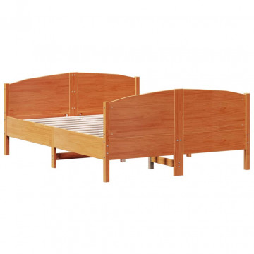 Cadru de pat cu tăblie, maro ceruit, 140x200 cm, lemn masiv pin - Img 2