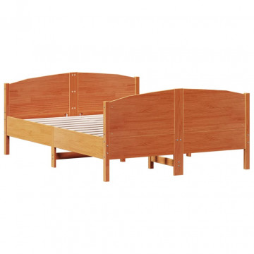 Cadru de pat cu tăblie, maro ceruit, 140x200 cm, lemn masiv pin - Img 5