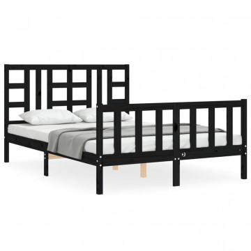 Cadru de pat cu tăblie, negru, 140x190 cm, lemn masiv - Img 2