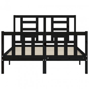 Cadru de pat cu tăblie, negru, 140x200 cm, lemn masiv - Img 5