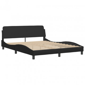Cadru de pat cu tăblie, negru, 160x200 cm, piele ecologică - Img 2