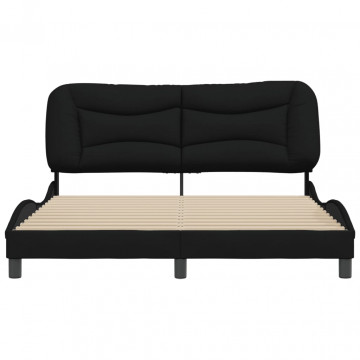 Cadru de pat cu tăblie, negru, 160x200 cm, textil - Img 4