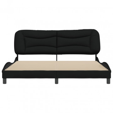 Cadru de pat cu tăblie, negru, 180x200 cm, textil - Img 4