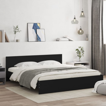 Cadru de pat cu tăblie, negru, 200x200 cm - Img 1