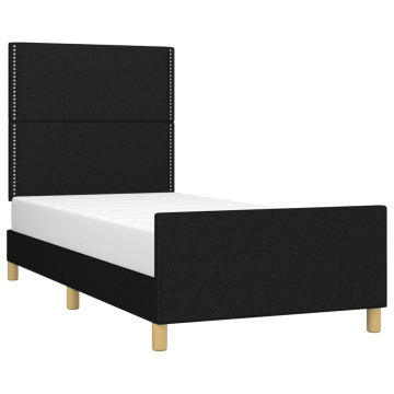 Cadru de pat cu tăblie, negru, 90x190 cm, textil - Img 3