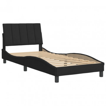 Cadru de pat cu tăblie, negru, 90x200 cm, catifea - Img 2