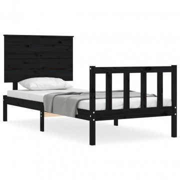 Cadru de pat cu tăblie, negru, 90x200 cm, lemn masiv - Img 2