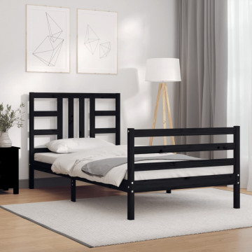 Cadru de pat cu tăblie, negru, 90x200 cm, lemn masiv - Img 3