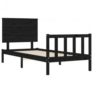 Cadru de pat cu tăblie, negru, 90x200 cm, lemn masiv - Img 8