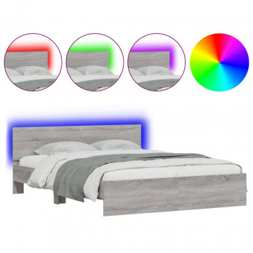 Cadru de pat cu tăblie și LED, gri sonoma, 160x200 cm - Img 2
