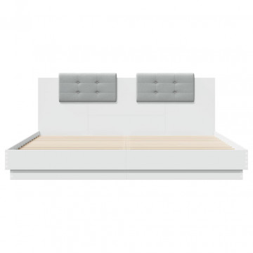 Cadru de pat cu tăblie și lumini LED, alb, 180x200 cm - Img 4