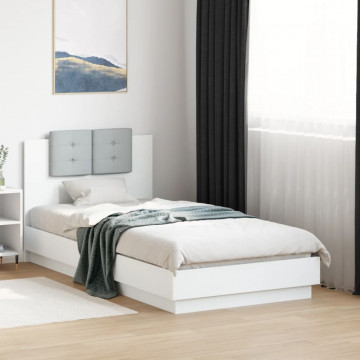 Cadru de pat cu tăblie și lumini LED, alb, 75x190 cm - Img 4