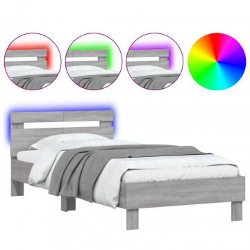 Cadru de pat cu tăblie și lumini LED, gri sonoma, 100x200 cm - Img 2