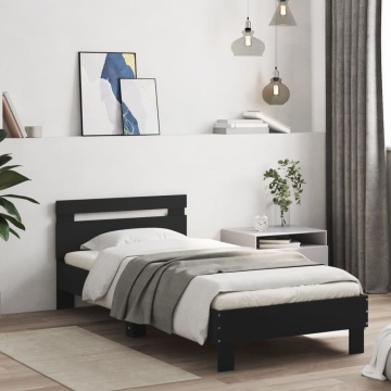 Cadru de pat cu tăblie și lumini LED, negru, 90x190 cm - Img 3