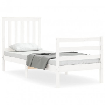 Cadru de pat cu tăblie single mic, alb, lemn masiv - Img 2