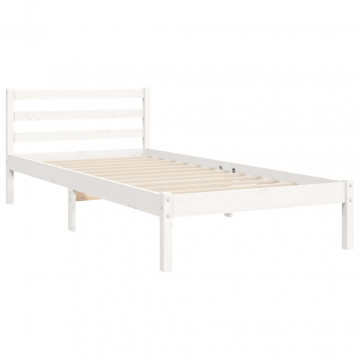 Cadru de pat cu tăblie single mic, alb, lemn masiv - Img 7