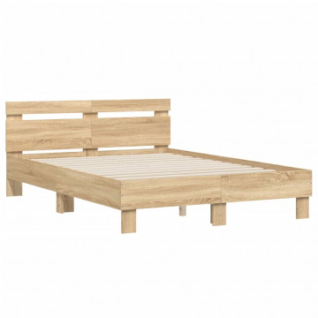 Cadru de pat cu tăblie stejar sonoma 120x190 cm lemn prelucrat - Img 2