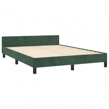 Cadru de pat cu tăblie, verde închis, 140x190 cm, catifea - Img 4