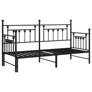 Cadru de pat Daybed cu trundă Negru 80x200 cm Oțel - Img 3