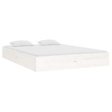 Cadru de pat dublu 4FT6, alb, 135x190 cm, lemn masiv - Img 3
