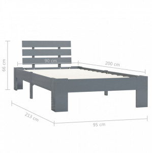 Cadru de pat, gri, 90 x 200 cm, lemn masiv de pin - Img 7