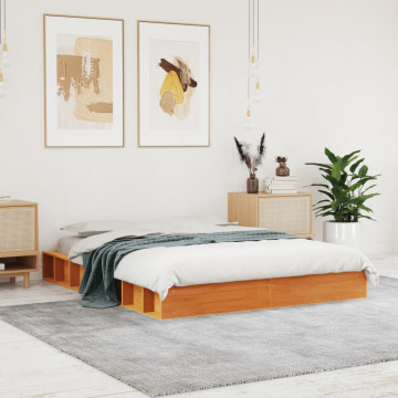 Cadru de pat, maro ceruit, 120x190 cm, lemn masiv de pin - Img 3