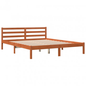 Cadru de pat, maro ceruit, 160x200 cm, lemn masiv de pin - Img 2