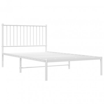 Cadru de pat metalic cu tăblie, alb, 100x190 cm - Img 4