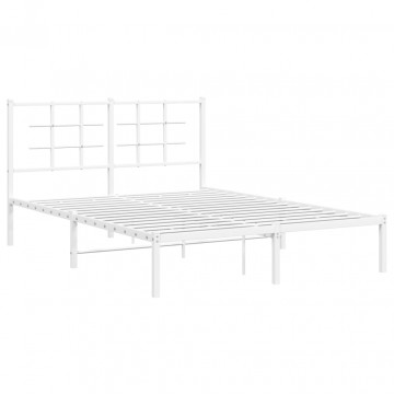 Cadru de pat metalic cu tăblie, alb, 135x190 cm - Img 2