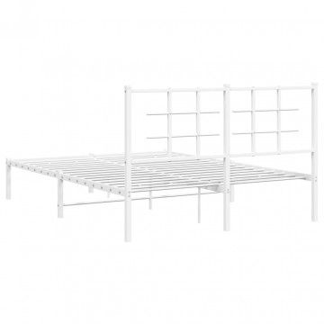 Cadru de pat metalic cu tăblie, alb, 135x190 cm - Img 6