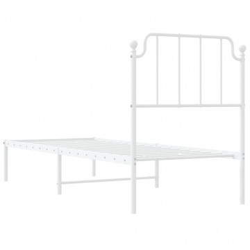 Cadru de pat metalic cu tăblie, alb, 75x190 cm - Img 6