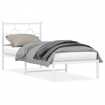 Cadru de pat metalic cu tăblie, alb, 75x190 cm - Img 1