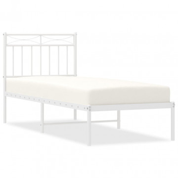 Cadru de pat metalic cu tăblie, alb, 80x200 cm - Img 2