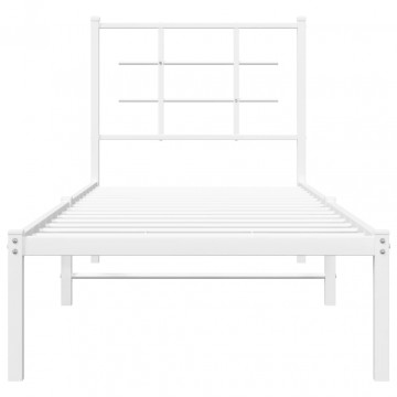 Cadru de pat metalic cu tăblie, alb, 80x200 cm - Img 8