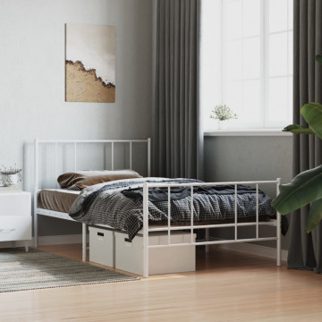 Cadru de pat metalic cu tăblie de cap/picioare, alb, 100x190 cm - Img 1