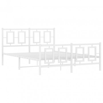 Cadru de pat metalic cu tăblie de cap/picioare, alb, 140x190 cm - Img 2
