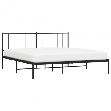 Cadru de pat metalic cu tăblie, negru, 200x200 cm - Img 3