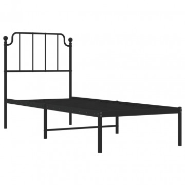 Cadru de pat metalic cu tăblie, negru, 80x200 cm - Img 4