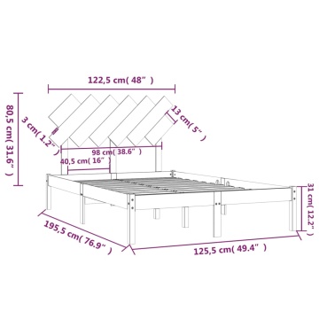 Cadru de pat mic dublu 4FT, 120x190 cm, lemn masiv - Img 5
