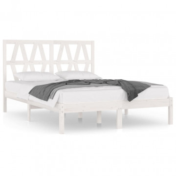 Cadru de pat mic dublu, alb, 120x190 cm, lemn masiv de pin - Img 2