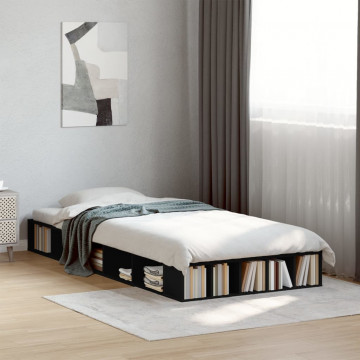 Cadru de pat, negru, 100x200 cm, lemn prelucrat - Img 3
