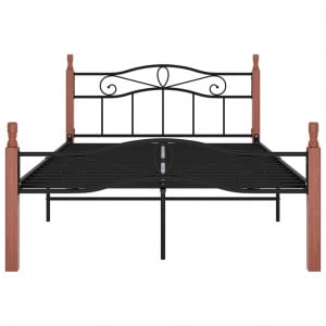 Cadru de pat, negru, 120x200 cm, metal și lemn masiv de stejar - Img 3