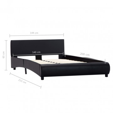 Cadru de pat, negru, 140 x 200 cm, piele ecologică - Img 6