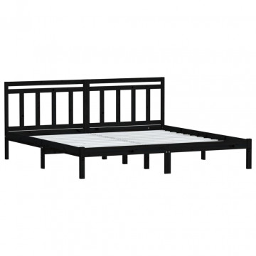 Cadru de pat, negru, 160x200 cm, lemn masiv de pin - Img 3