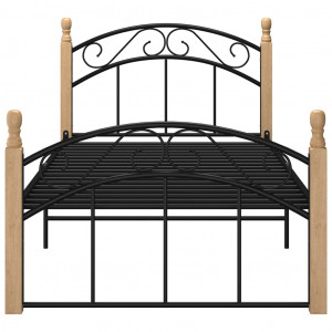 Cadru de pat, negru, 90x200 cm, metal și lemn masiv de stejar - Img 3