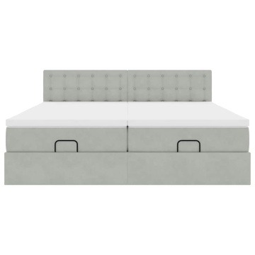 Cadru de pat otoman cu saltele Gri deschis 180x200cm catifea - Img 6