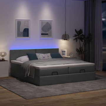 Cadru de pat otoman cu saltele Gri închis 180x200cm țesătură - Img 3